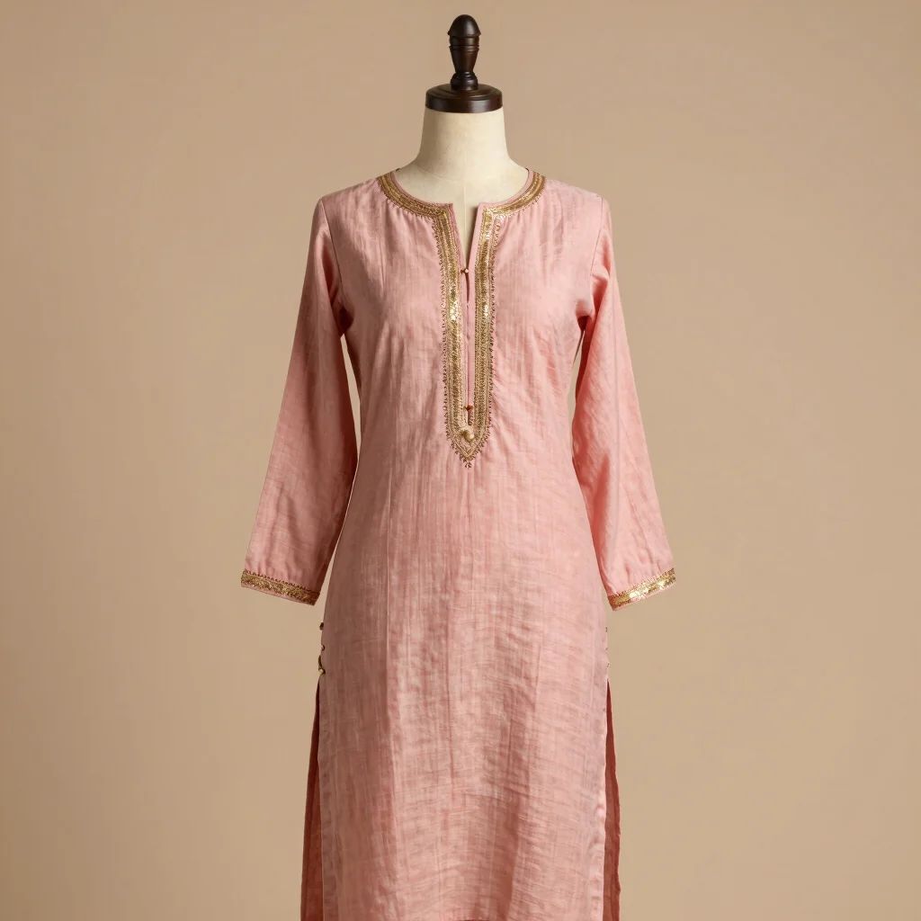 Rose Gold Embellished Linen Kurti