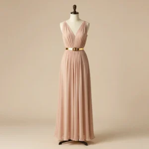 Nude Pleated Chiffon Maxi Dress